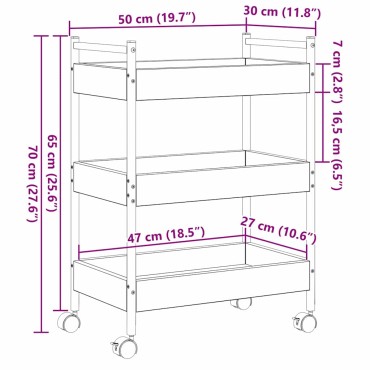 vidaXL Καρότσι Κουζίνας Μαύρη δρυς 50x30x70cm Επεξεργασμένο Ξύλο 1 τεμ.