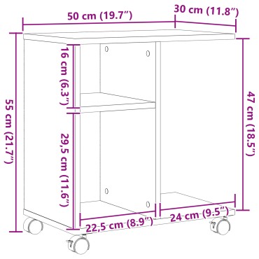 vidaXL Τραπέζι με Ρόδες από Παλιό Ξύλο 50x30x55cm Φτιαγμένο από MDF 1 τεμ.