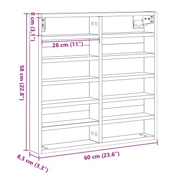 vidaXL Βιτρίνα Μαύρη Δρυς 60x8,5x58cm Επεξεργασμένο Ξύλο