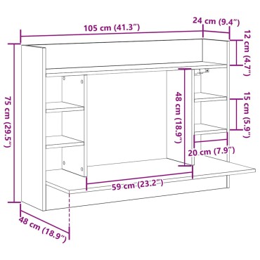 vidaXL Επιτοίχιο γραφείο με ράφι Μαύρη δρυς 105x48x75cm 1 τεμ.