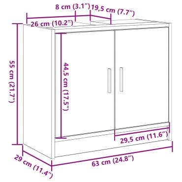 vidaXL ντουλάπι νιπτήρα ξύλο δρυός 63x29x55cm επεξεργασμένο ξύλο