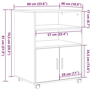vidaXL Ντουλαπιού με ράφι με τροχούς Μαύρη Οξυά 60x48x74.5 εκ