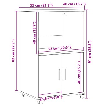 vidaXL Ρολάκιο Μαύρη Δρυς 55x40x91cm Επεξεργασμένο Ξύλο 1 τεμ.