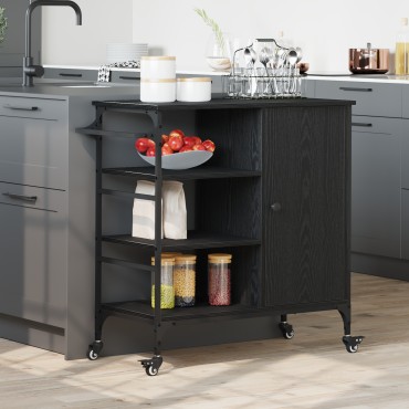 vidaXL Καρότσι Κουζίνας Μαύρη Οξυά 87.5x39x84.5 εκ 1 τεμ.