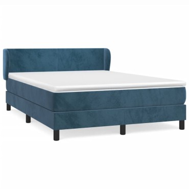 vidaXL Κρεβάτι Boxspring με Στρώμα Σκούρο Μπλε 140x190 εκ. Βελούδινο