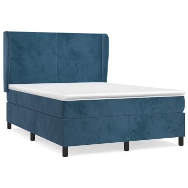 vidaXL Κρεβάτι Boxspring με Στρώμα Σκούρο Μπλε 140x190 εκ. Βελούδινο
