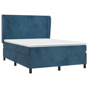 vidaXL Κρεβάτι Boxspring με Στρώμα Σκούρο Μπλε 140x190 εκ. Βελούδινο
