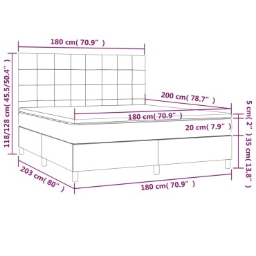 vidaXL Κρεβάτι Boxspring με Στρώμα & LED Taupe 180x200 εκ. Υφασμάτινο