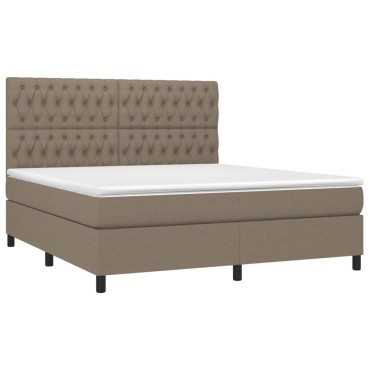 vidaXL Κρεβάτι Boxspring με Στρώμα & LED Taupe 180x200 εκ. Υφασμάτινο