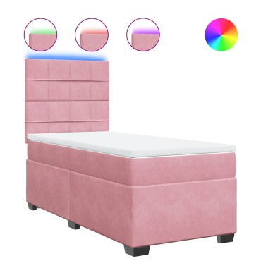 vidaXL Κρεβάτι Boxspring με Στρώμα Ροζ 100x200 εκ. Βελούδινο
