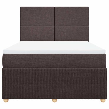 vidaXL Κρεβάτι Boxspring με Στρώμα Σκούρο Καφέ 140x200 εκ Υφασμάτινο