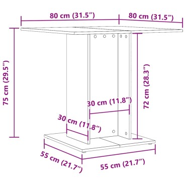 vidaXL Τραπεζαρία Παλιό Ξύλο 80x80x75cm από Μοριοσανίδα 1 τεμ.