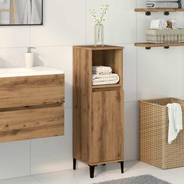 vidaXL Ντουλάπι μπάνιου Δρυς τεχνίτης 30x30x100cm Κατασκευασμένο ξύλο 1 τεμ.