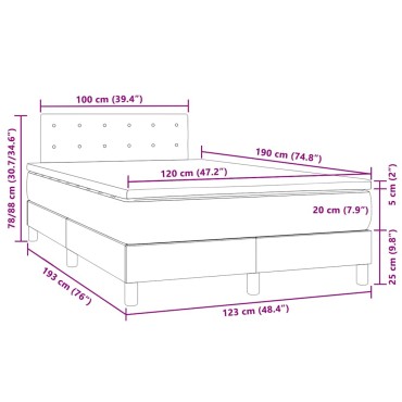 vidaXL Κρεβάτι Boxspring με Στρώμα & LED Αν.Γκρι 120x190εκ. Βελούδινο