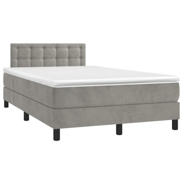vidaXL Κρεβάτι Boxspring με Στρώμα & LED Αν.Γκρι 120x190εκ. Βελούδινο