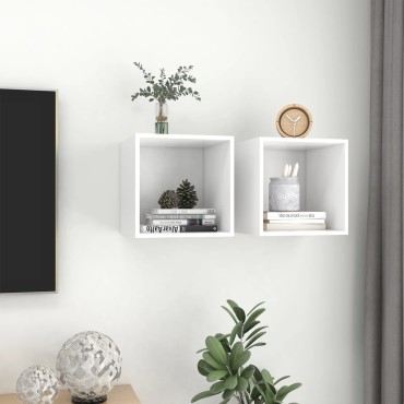 vidaXL Ντουλάπια Τοίχου 2 τεμ. Λευκά 37x37x37cm από Επεξ. Ξύλο