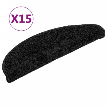 vidaXL Πατάκια Σκάλας Μοκέτα 15 τεμ. Μαύρα 56 x 17 x 3 εκ.
