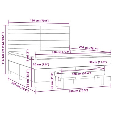 vidaXL Κρεβάτι Boxspring με Στρώμα & LED Taupe 180x200 εκ. Υφασμάτινο