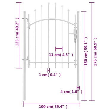 vidaXL Καγκελόπορτα Λευκή 1 x 1,75 μ. Ατσάλινη