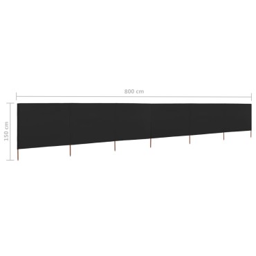 vidaXL Προστατευτικό Αέρα με 6 Πάνελ Μαύρο 800 x 120 εκ. Υφασμάτινο