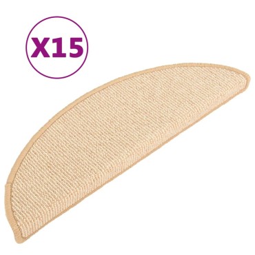 vidaXL Πατάκια Σκάλας Μοκέτα 15 τεμ. Κρεμ 56 x 17 x 3 εκ.