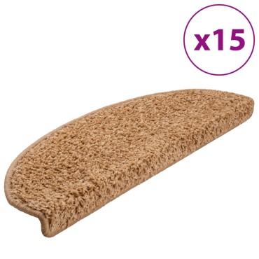 vidaXL Πατάκια Σκάλας Μοκέτα 15 τεμ. Μπεζ 65 x 21 x 4 εκ.