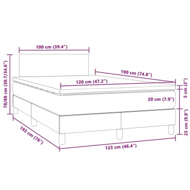 vidaXL Κρεβάτι Boxspring με Στρώμα & LED Αν.Γκρι 120x190εκ. Βελούδινο