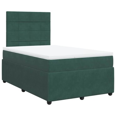 vidaXL Κρεβάτι Boxspring με Στρώμα Σκούρο Πράσινο 120x190εκ. Βελούδινο
