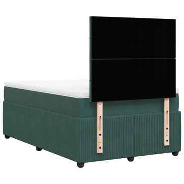 vidaXL Κρεβάτι Boxspring με Στρώμα Σκούρο Πράσινο 120x190εκ. Βελούδινο