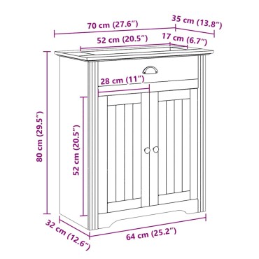 vidaXL Ντουλάπι νιπτήρα μπάνιου "BODO" Λευκό 70x35x80cm