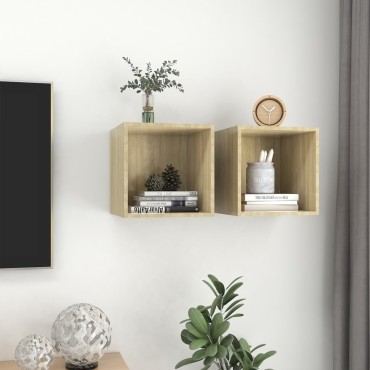 vidaXL Ντουλάπια Τοίχου 2 τεμ. Sonoma Δρυς 37x37x37cm από Επεξ. Ξύλο