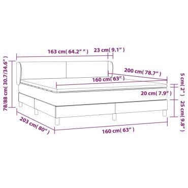 vidaXL Κρεβάτι Boxspring με Στρώμα Σκούρο Καφέ 160x200 εκ Υφασμάτινο