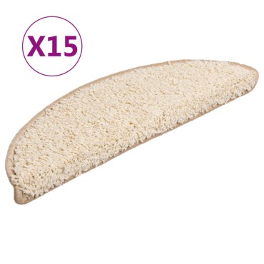 vidaXL Πατάκια Σκάλας Μοκέτα 15 τεμ. Κρεμ 56 x 17 x 3 εκ.
