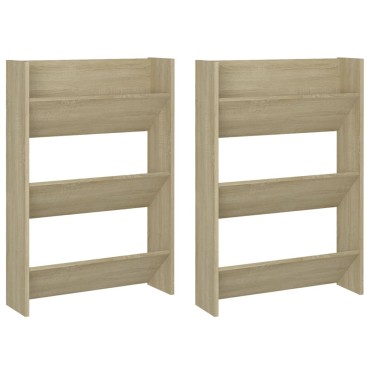 vidaXL Παπουτσοθήκες Τοίχου 2 τεμ. Sonoma Δρυς 60x18x90cm Μοριοσανίδα