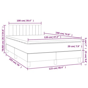 vidaXL Κρεβάτι Boxspring με Στρώμα & LED Αν.Γκρι 120x190εκ. Βελούδινο