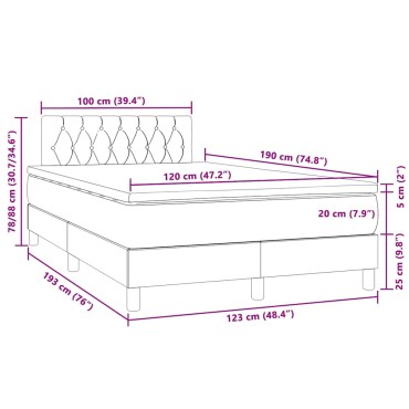 vidaXL Κρεβάτι Boxspring με Στρώμα & LED Αν.Γκρι 120x190εκ. Βελούδινο