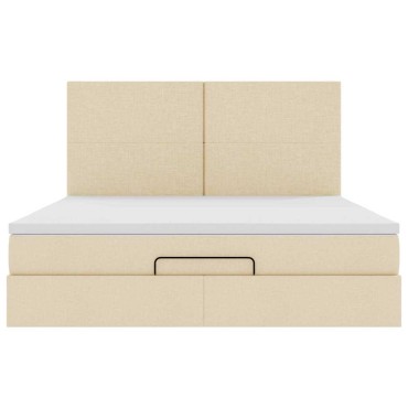 vidaXL Οθωμανικό Κρεβάτι με Στρώμα Κρέμα 160x200cm Ύφασμα