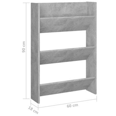 vidaXL Παπουτσοθήκη Τοίχου Γκρι Σκυρ. 60x18x90cm από Μοριοσανίδα