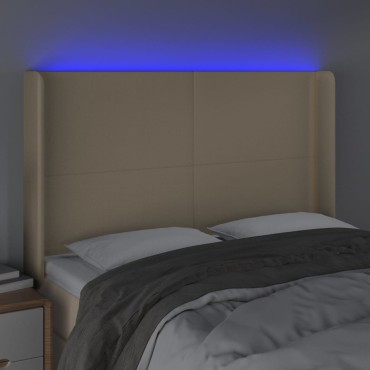 vidaXL Κεφαλάρι Κρεβατιού LED Κρεμ 147x16x118/128cm Υφασμάτινο 1 τεμ.
