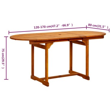 vidaXL Τραπεζαρία Κήπου (120-170)x80x75cm από Μασίφ Ξύλο Ακακίας 1 τεμ.