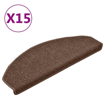 vidaXL Πατάκια Σκάλας Μοκέτα 15 τεμ. Καφέ 65 x 24 x 4 εκ.