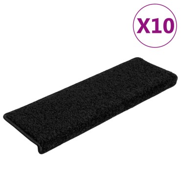 vidaXL Πατάκια Σκάλας 10 τεμ. Μαύρα 65 x 21 x 4 εκ.