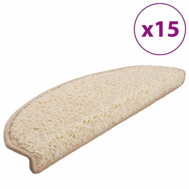 vidaXL Πατάκια Σκάλας Μοκέτα 15 τεμ. Κρεμ 65 x 21 x 4 εκ.