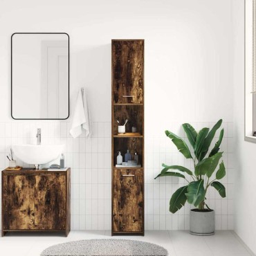 vidaXL Ντουλάπι Μπάνιου Καπνιστή Δρυς 30x30x183,5cm Επεξεργ. Ξύλο