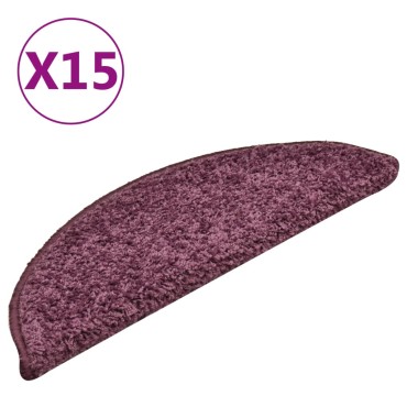 vidaXL Πατάκια Σκάλας Μοκέτα 15 τεμ. Σκούρο Μοβ 56 x 17 x 3 εκ.