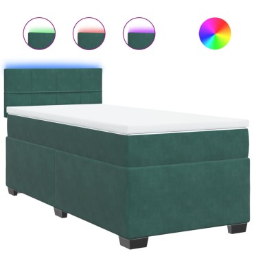vidaXL Κρεβάτι Boxspring με Στρώμα Σκούρο Πράσινο 90x200 εκ. Βελούδινο