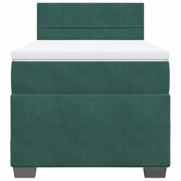 vidaXL Κρεβάτι Boxspring με Στρώμα Σκούρο Πράσινο 90x200 εκ. Βελούδινο