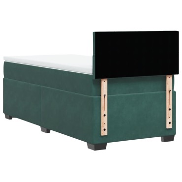 vidaXL Κρεβάτι Boxspring με Στρώμα Σκούρο Πράσινο 90x200 εκ. Βελούδινο