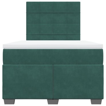 vidaXL Κρεβάτι Boxspring με Στρώμα Σκούρο Πράσινο 120x190εκ. Βελούδινο