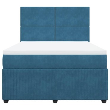 vidaXL Κρεβάτι Boxspring με Στρώμα Σκούρο Μπλε 140x190 εκ. Βελούδινο